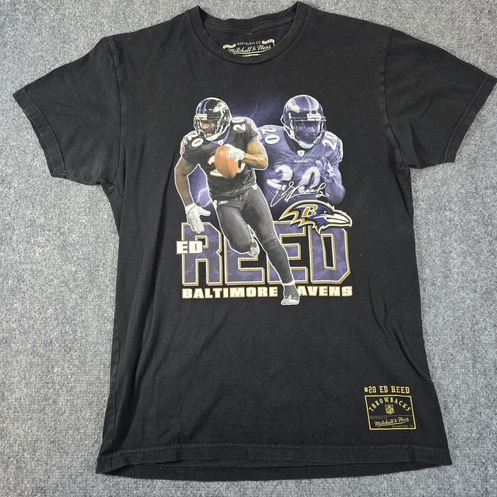 Baltimore Ravens Throwbacks Ed Reed‎ Shirt Tee Black #20 Bal Mitchell And Ness